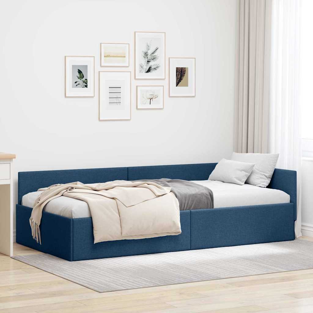 vidaXL Cadru de pat colțar cu headboard albastru 100 x 200 cm