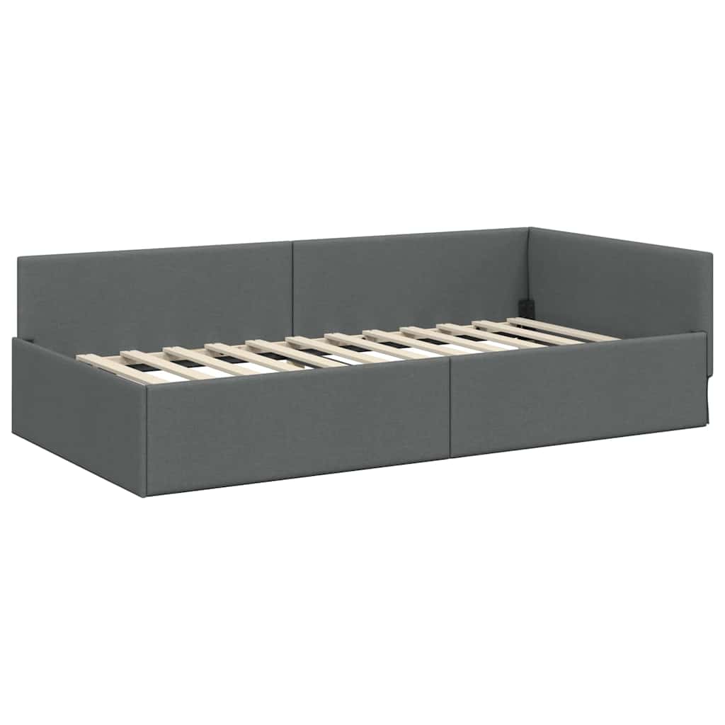 Kulmavuoteen runko Tumma harmaa 100 x 203 cm kangas - Image 2