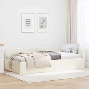 Rohový rám postele s čelo Krémová 80 cm x 200 cm samet - obrázek 1