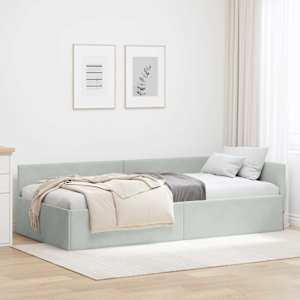 Rohový rám postele s čelo Světle šedá 90 cm x 190 cm samet - obrázek 1