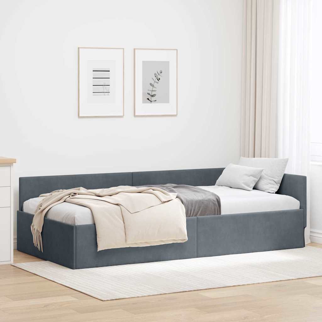 vidaXL Cadru de pat colțar Altele cu headboard Gri închis 90 x 190 cm