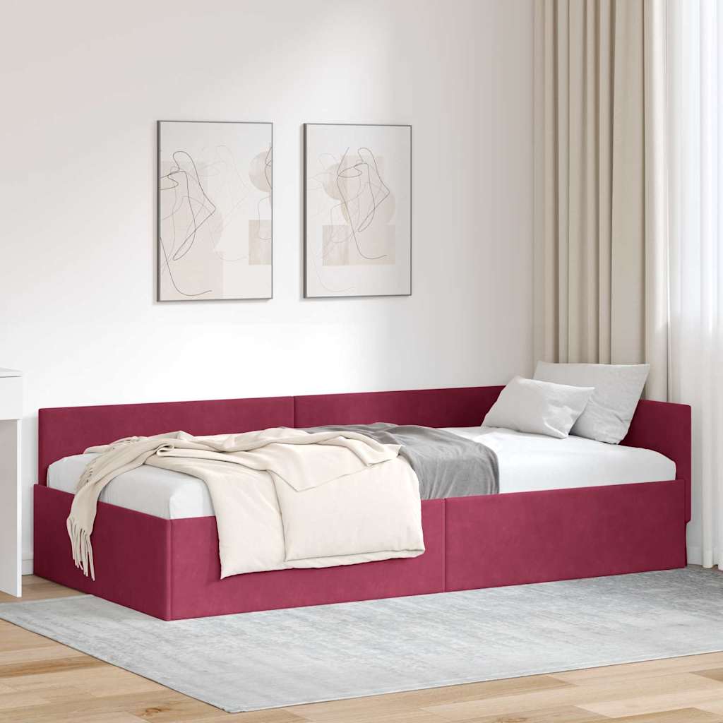 vidaXL Cadru de pat colțar Altele cu headboard bordo 90 x 190 cm