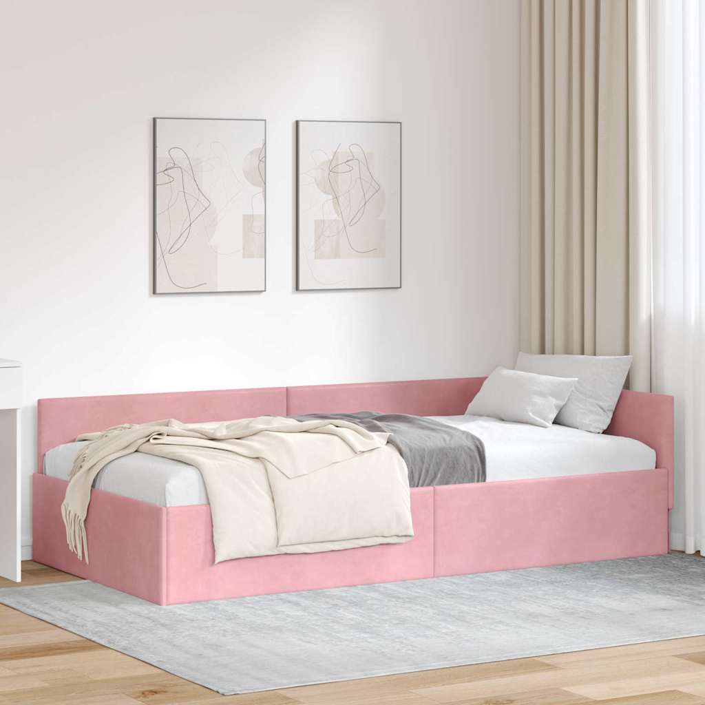 vidaXL Cadru de pat colțar Roz 90 x 200 cm Catifea și lemn ingineresc