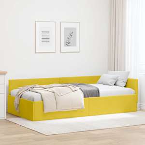Rohový rám postele s čelo Žlutá 90 cm x 200 cm samet - obrázek 1