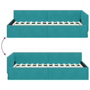 Rohový rám postele s čelo Tyrkysová 90 cm x 200 cm samet - obrázek 9