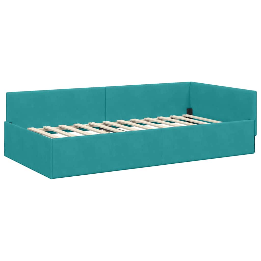 Thumbnail - vidaXL Eckbettgestell Türkis 100 x 200 cm Samt und engineered Holz