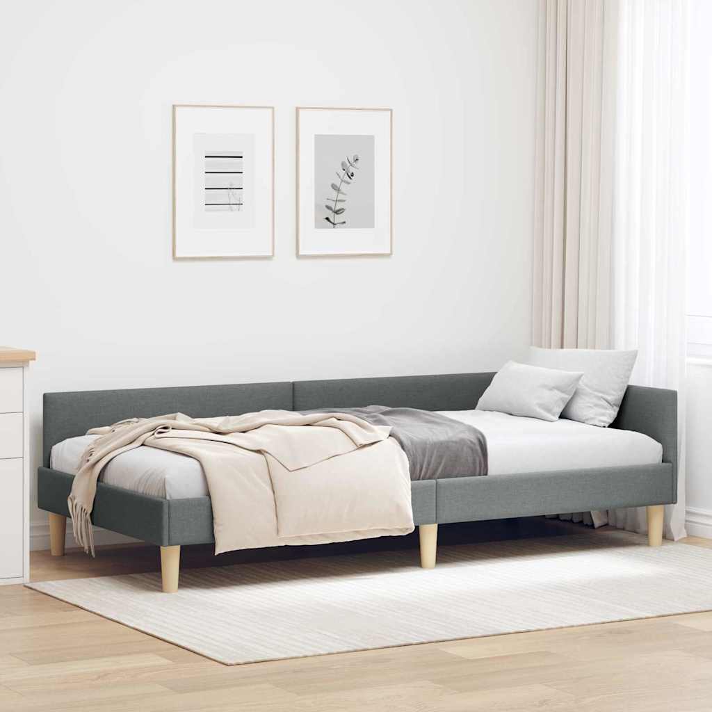 vidaXL Cadru de pat colțar Altele cu headboard Gri închis 90 x 190 cm