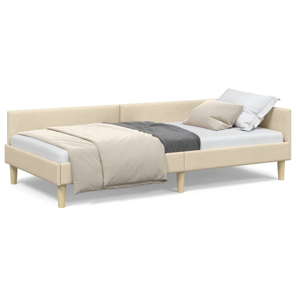 Corner Bed Frame Cream 100 x 200 cm Fabric and Engineered wood - Image 4