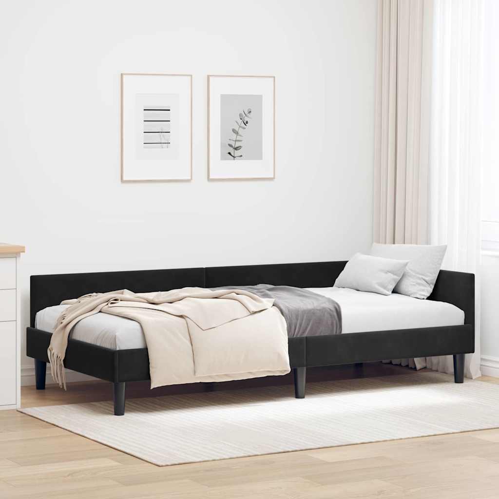 vidaXL Cadru de pat colțar Negru 80 x 200 cm Catifea și lemn laminat