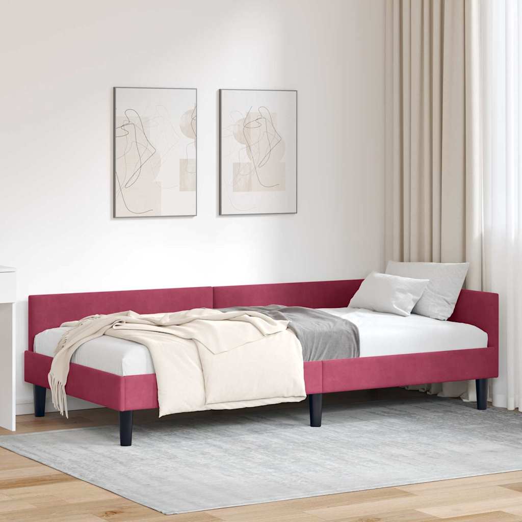 vidaXL Cadru de pat colțar bordo 90 x 190 cm Catifea și lemn laminat