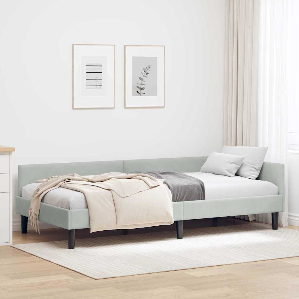 vidaXL Cadru de pat colțar cu headboard Manual Gri deschis 90 x 200 cm