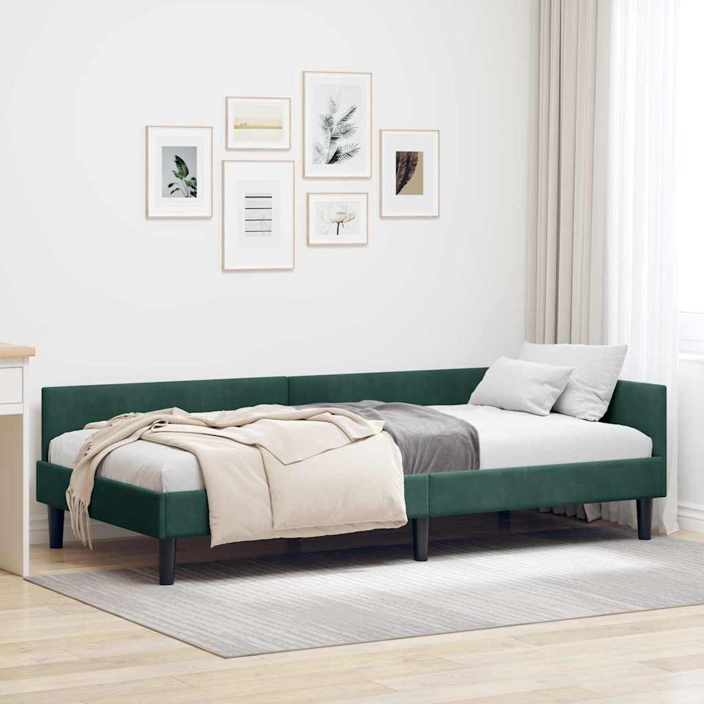 vidaXL Cadru de pat colțar cu headboard Verde închis 90 x 200 cm