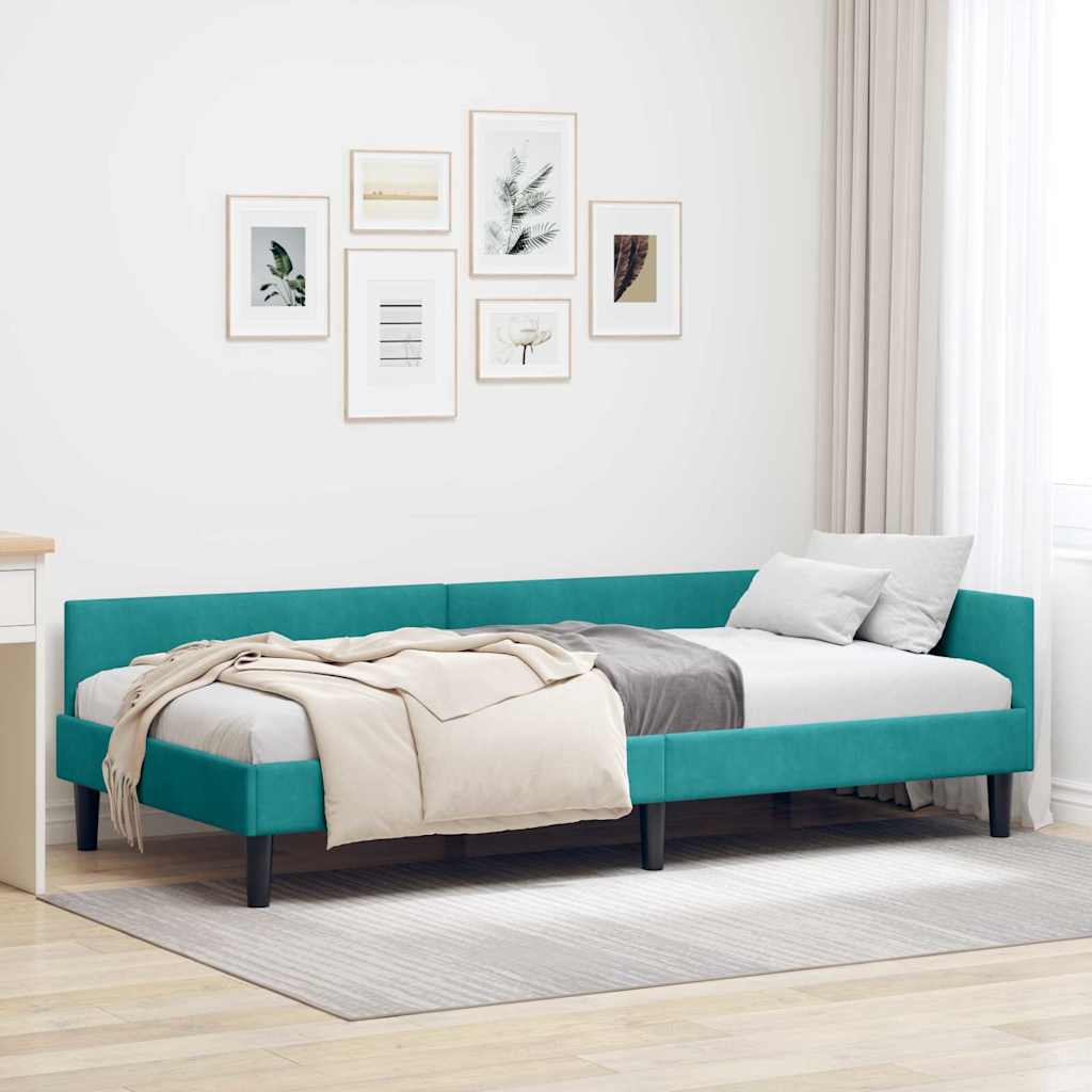 vidaXL Cadru de pat colțar Turcoaz 90 x 200 cm Catifea și lemn laminat