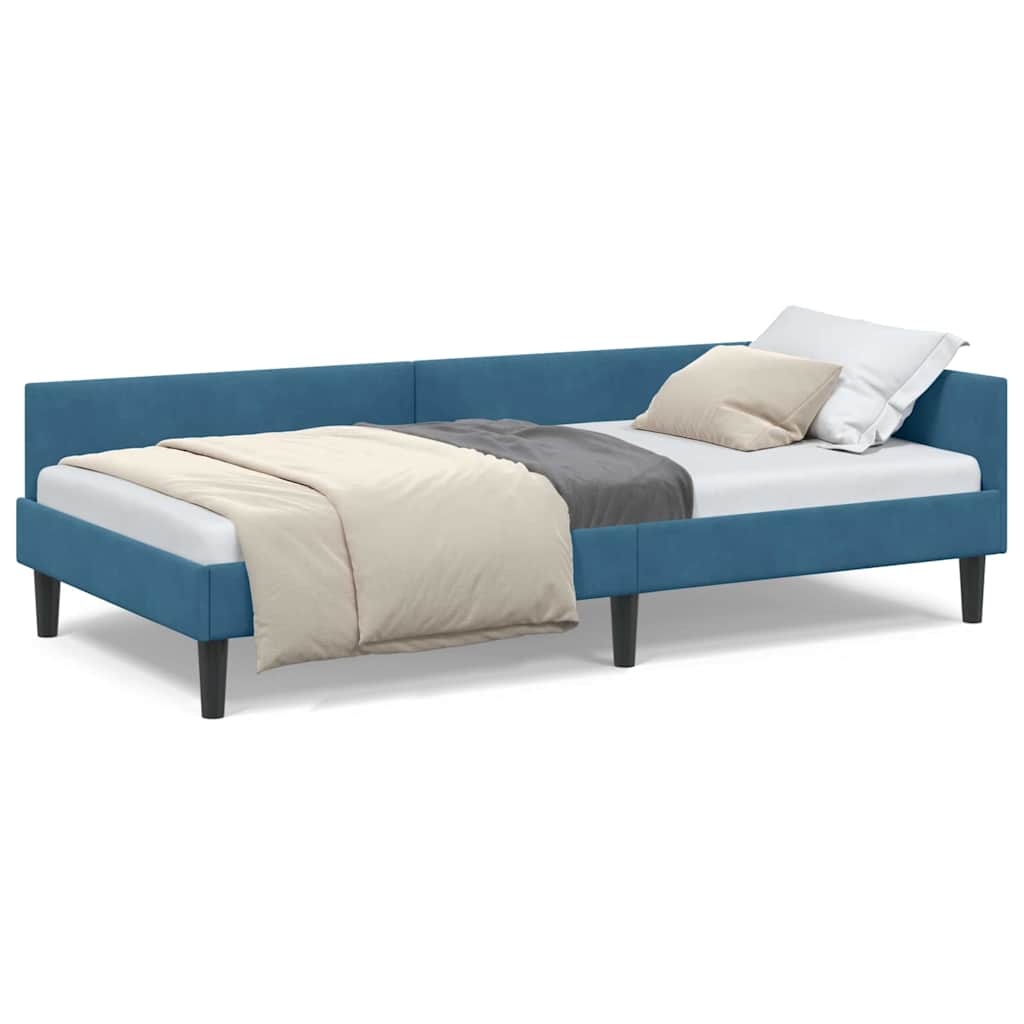 Corner Bed Frame Blue 100 x 200 cm Velvet and Engineered wood - Image 4