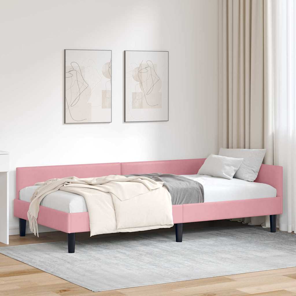vidaXL Cadru de pat colțar Roz 100 x 200 cm Catifea și lemn laminat