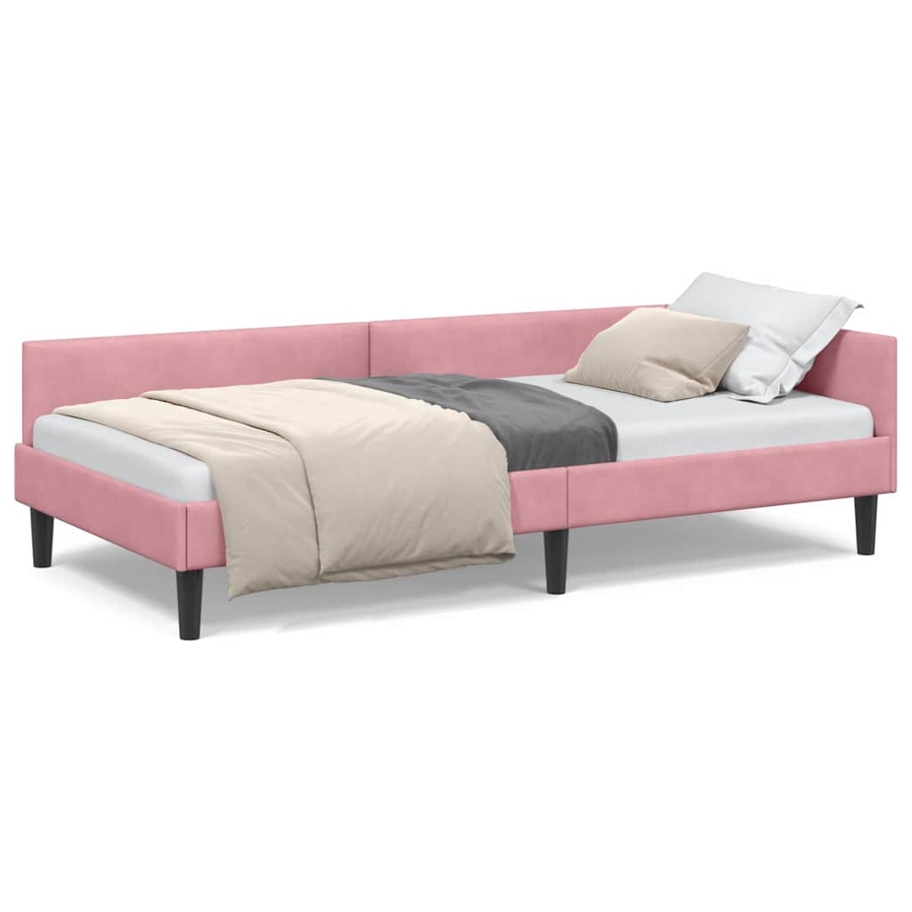 Corner Bed Frame Pink 100 x 200 cm Velvet and Engineered wood - Image 4
