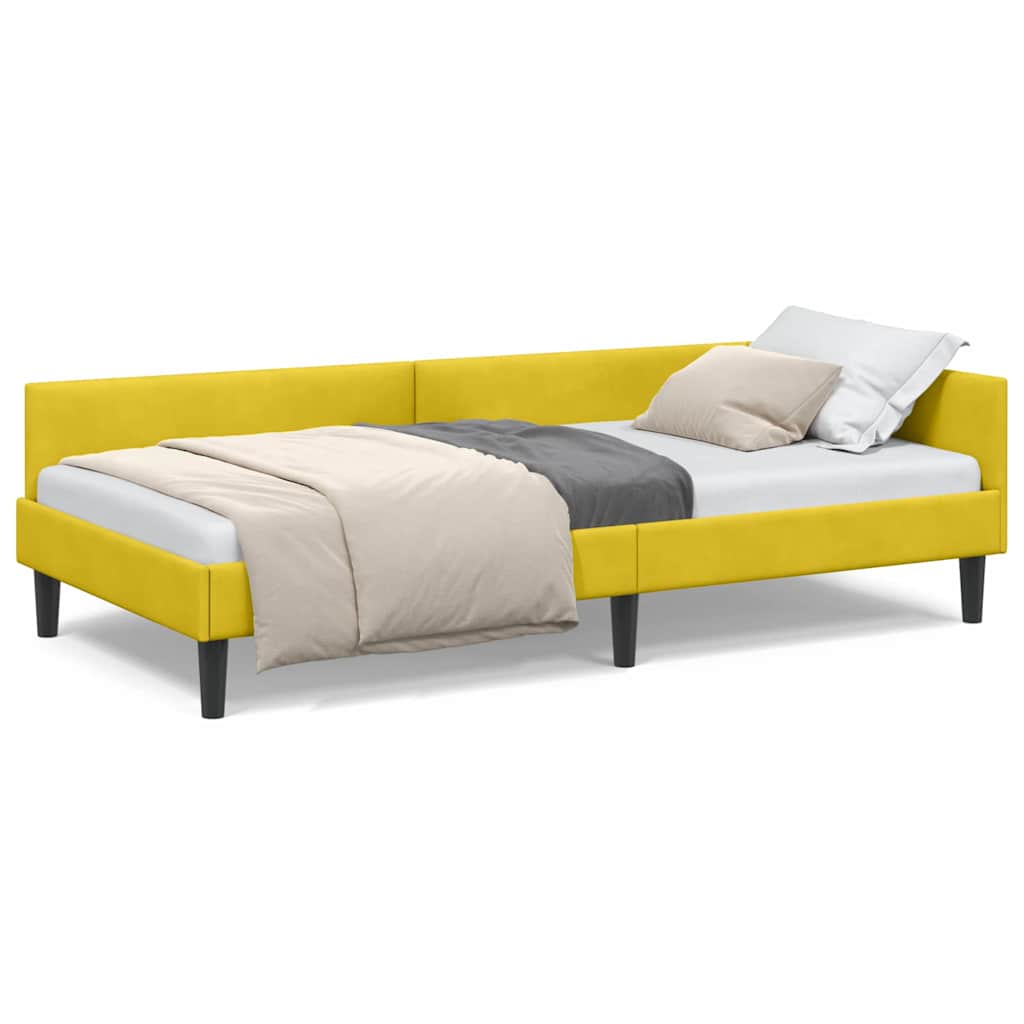 Corner Bed Frame Yellow 100 x 200 cm Velvet and Engineered wood - Image 4