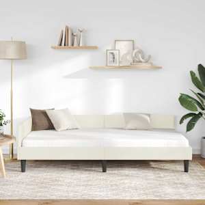 Rohový rám postele s čelo Krémová 100 cm x 200 cm samet - obrázek 3