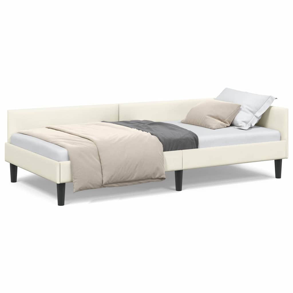 Corner Bed Frame Cream 100 x 200 cm Velvet and Engineered wood - Image 4