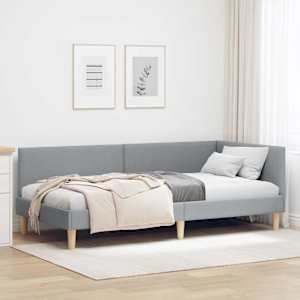 Rohový rám postele s čelo Světle šedá 90 cm x 190 cm - obrázek 1