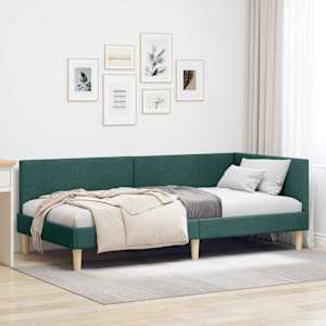 Rohový rám postele s čelo Tmavě zelená 90 cm x 190 cm - obrázek 1