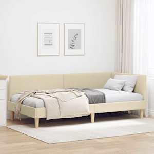 Rohový rám postele Krémová 90 cm x 190 cm Tkanina a překližka - obrázek 1