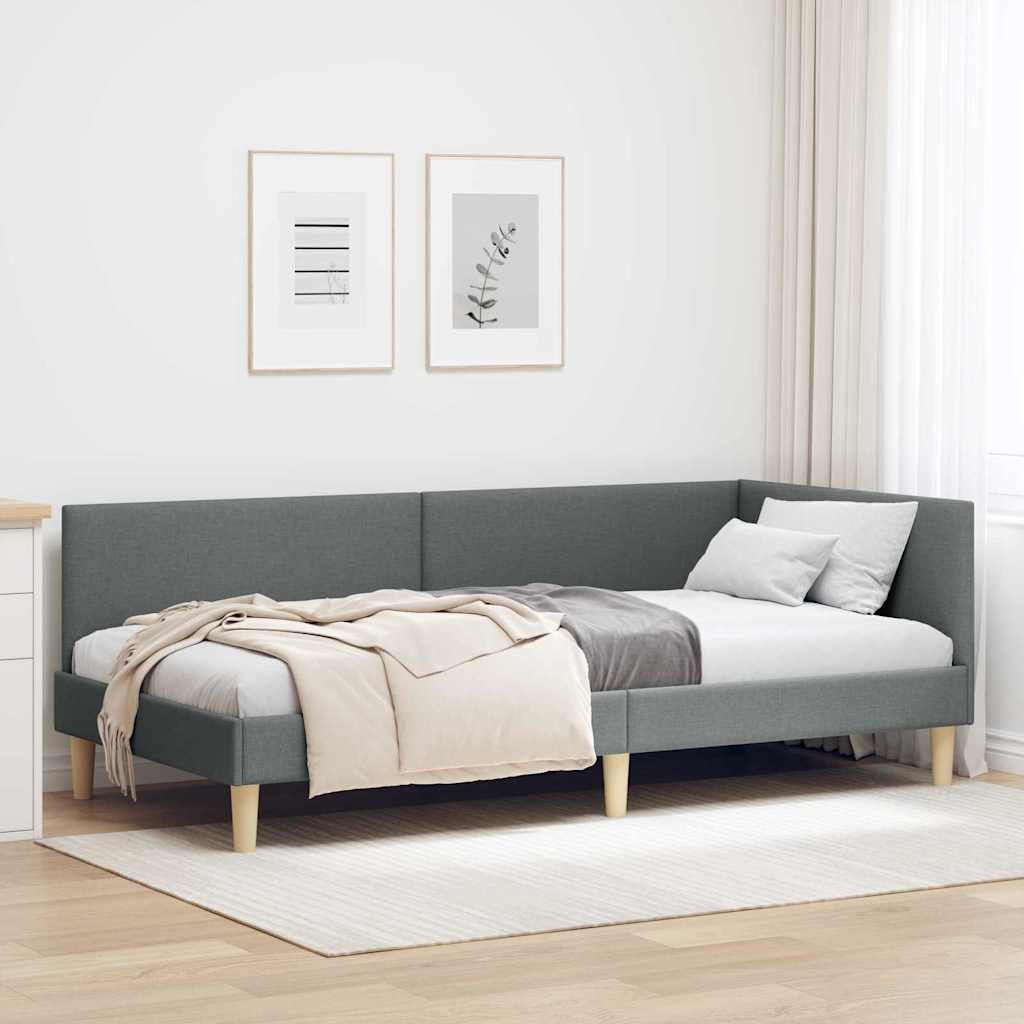 vidaXL Eckbettgestell Sonstiges mit Kopfteil Dunkelgrau 90 x 200 cm