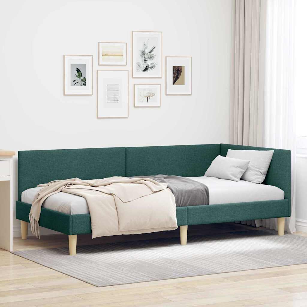 vidaXL Cadru de pat colțar Altele Manual Verde închis 90 x 200 cm