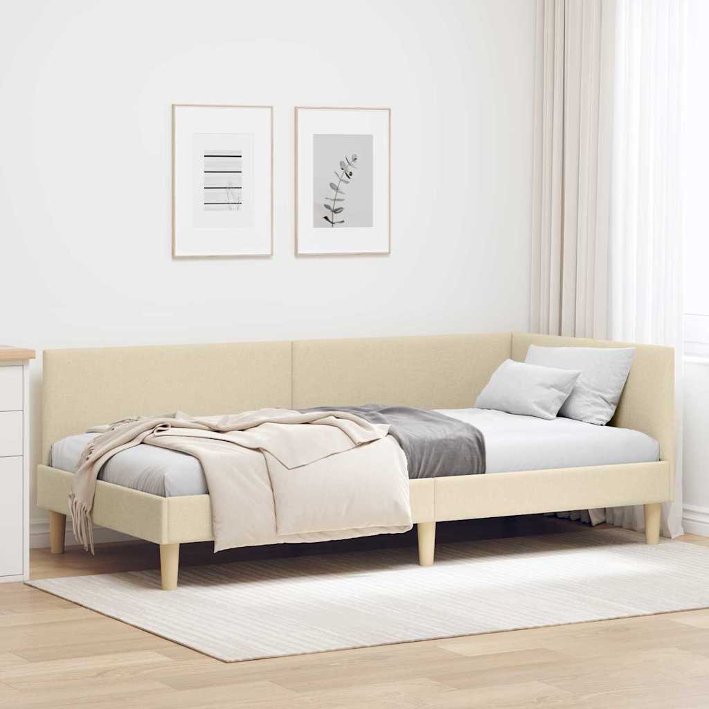 vidaXL Cadru de pat colțar Crem 90 x 200 cm Țesătură și lemn prelucrat