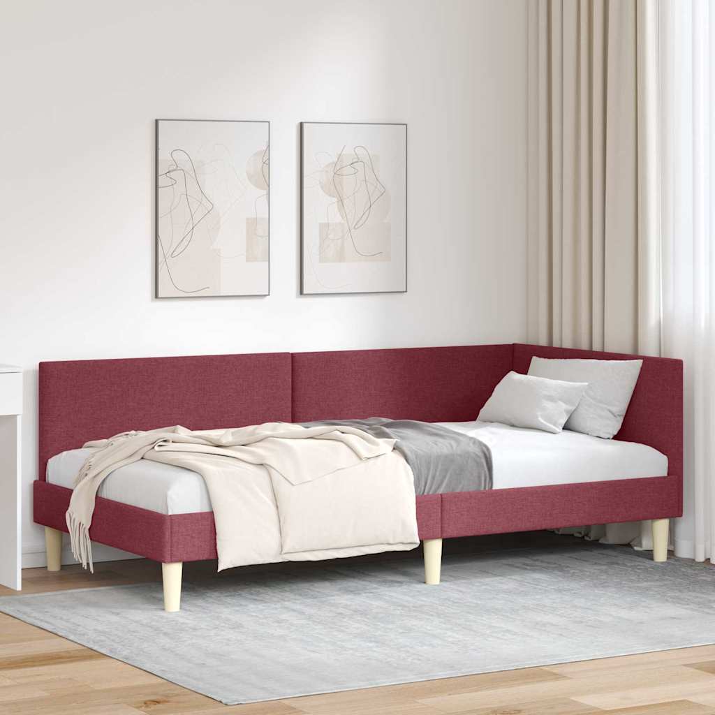 vidaXL Eckbettgestell Sonstiges mit Kopfteil Weinrot 100 x 200 cm