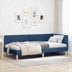 Rohový rám postele Modrá 100 cm x 200 cm Tkanina a překližka - obrázek 1