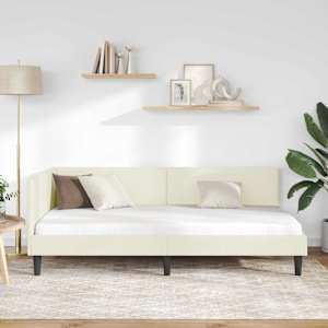 Rohový rám postele s čelo Krémová 80 cm x 200 cm samet - obrázek 3