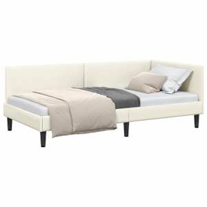 Rohový rám postele s čelo Krémová 80 cm x 200 cm samet - obrázek 2