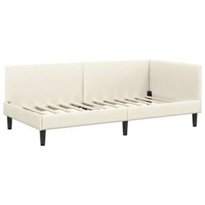 Rohový rám postele s čelo Krémová 80 cm x 200 cm samet - obrázek 4