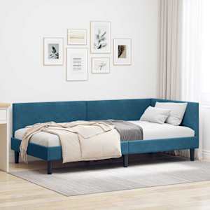 Rohový rám postele s čelo Modrá 90 cm x 190 cm samet - obrázek 1