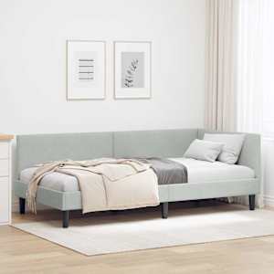 Rohový rám postele s čelo Světle šedá 90 cm x 190 cm samet - obrázek 1