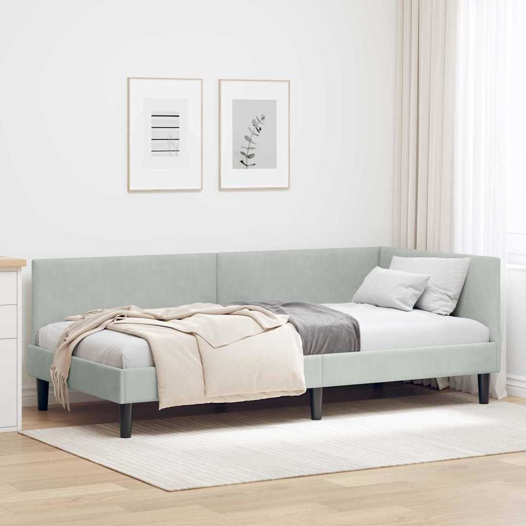 vidaXL Cadru de pat colțar Altele cu headboard Gri deschis 90 x 200 cm