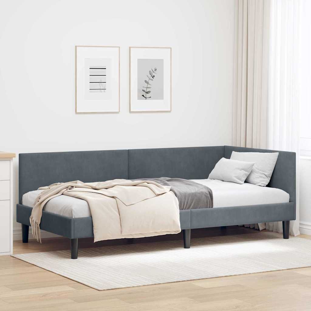 vidaXL Cadru de pat colțar Altele cu headboard Gri închis 90 x 200 cm