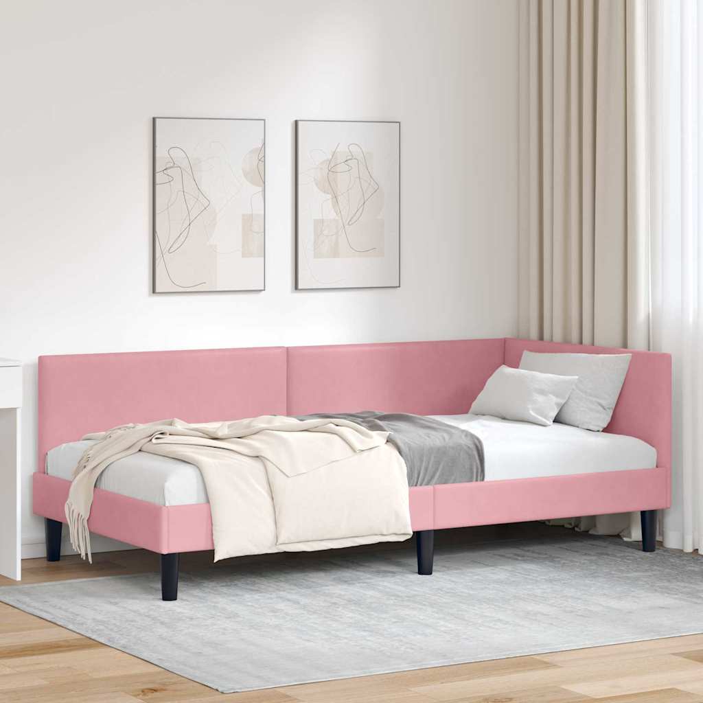 vidaXL Cadru de pat colțar Roz 90 x 200 cm Catifea și lemn ingineresc