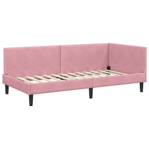 Rohový rám postele s čelo Růžová 90 cm x 200 cm samet - obrázek 4