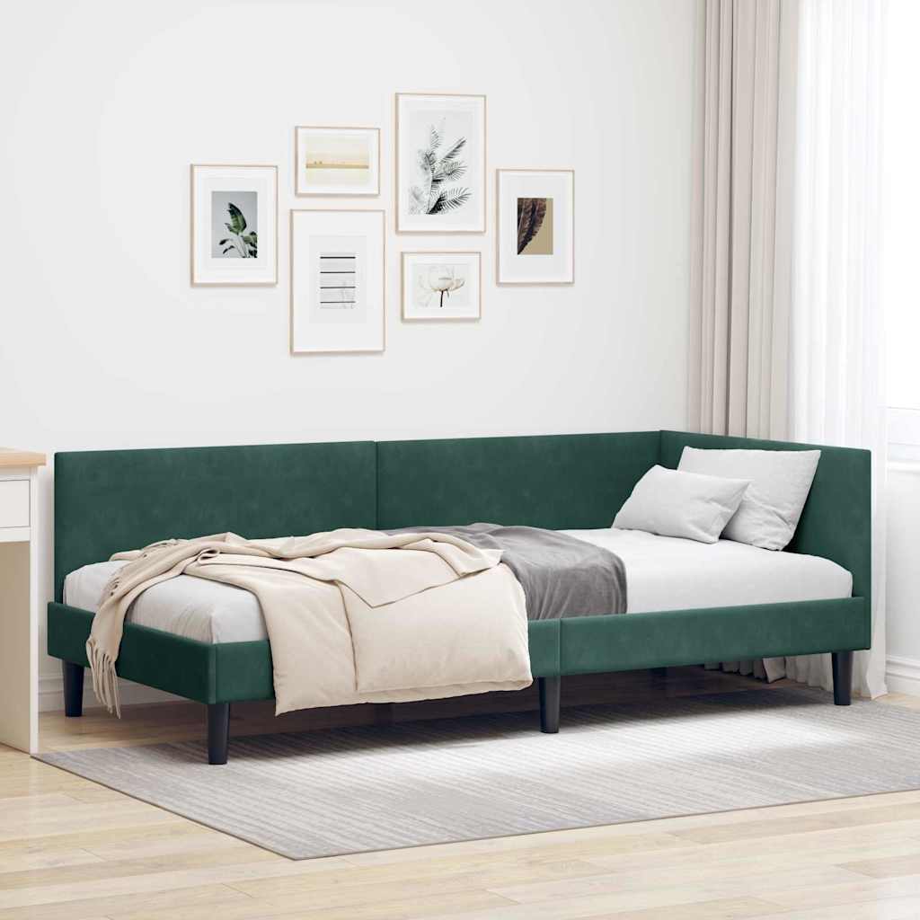 vidaXL Cadru de pat colțar Altele Manual Verde închis 100 x 200 cm
