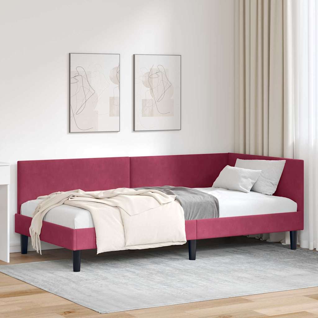 vidaXL Cadru de pat colțar Altele cu headboard bordo 100 x 200 cm