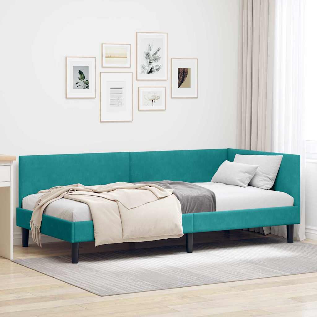 vidaXL Cadru de pat colțar Altele cu headboard Turcoaz 100 x 200 cm