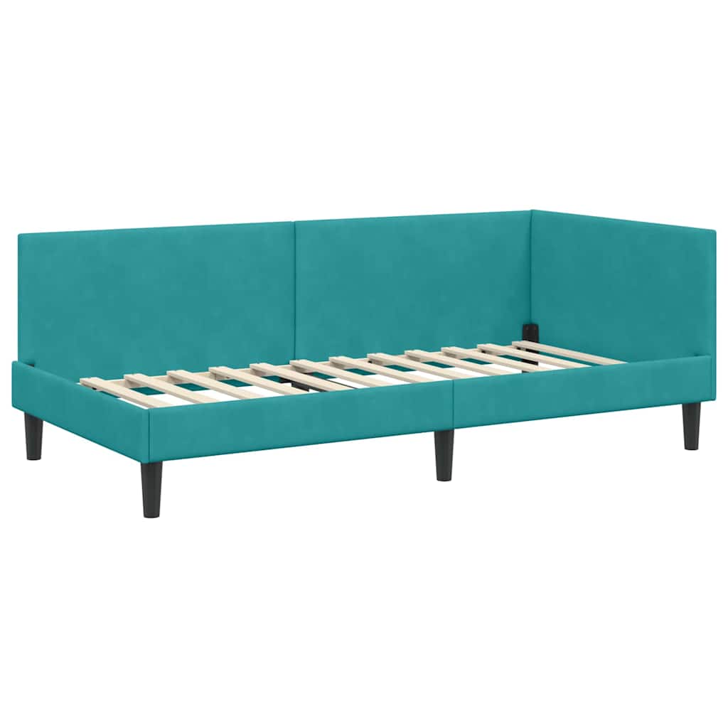 Thumbnail - vidaXL Eckbettgestell Türkis 100 x 200 cm Samt und engineered Holz