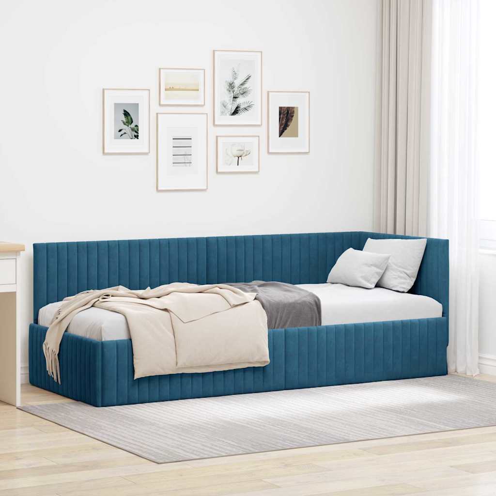 vidaXL Eckbettgestell mit Kopfteil Blau 80 x 200 cm Samt
