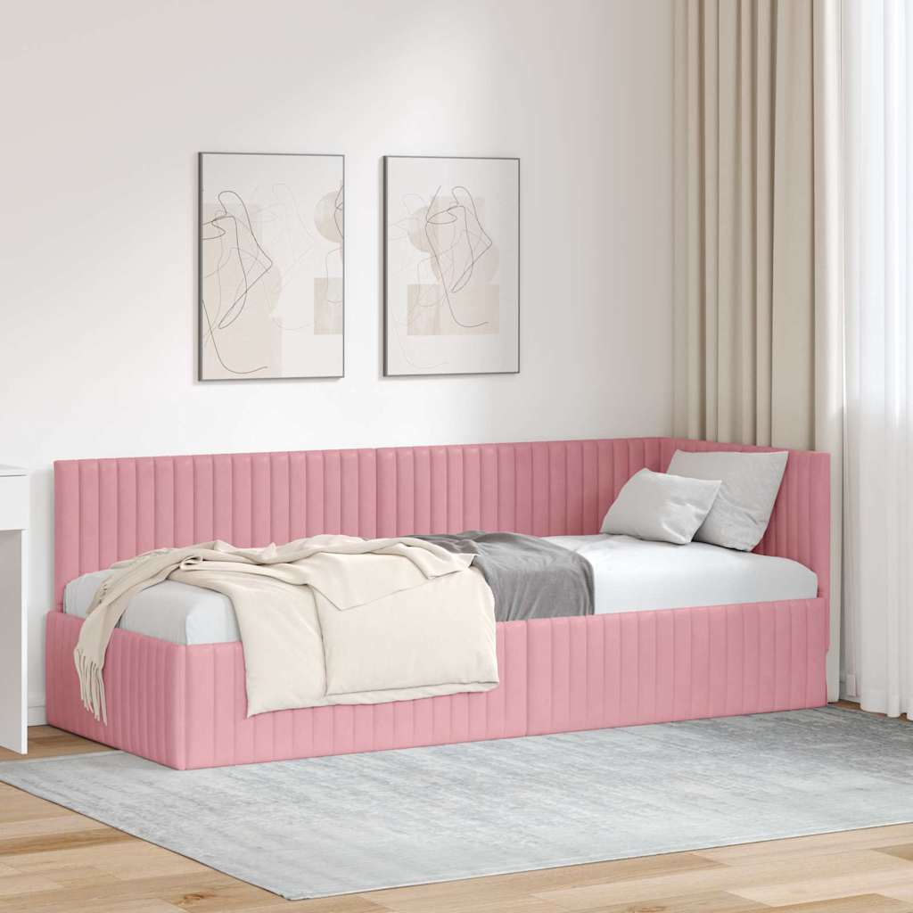 Paturi & cadre pat - Cadru de pat colțar cu headboard Roz 80 x 200 cm Catifea