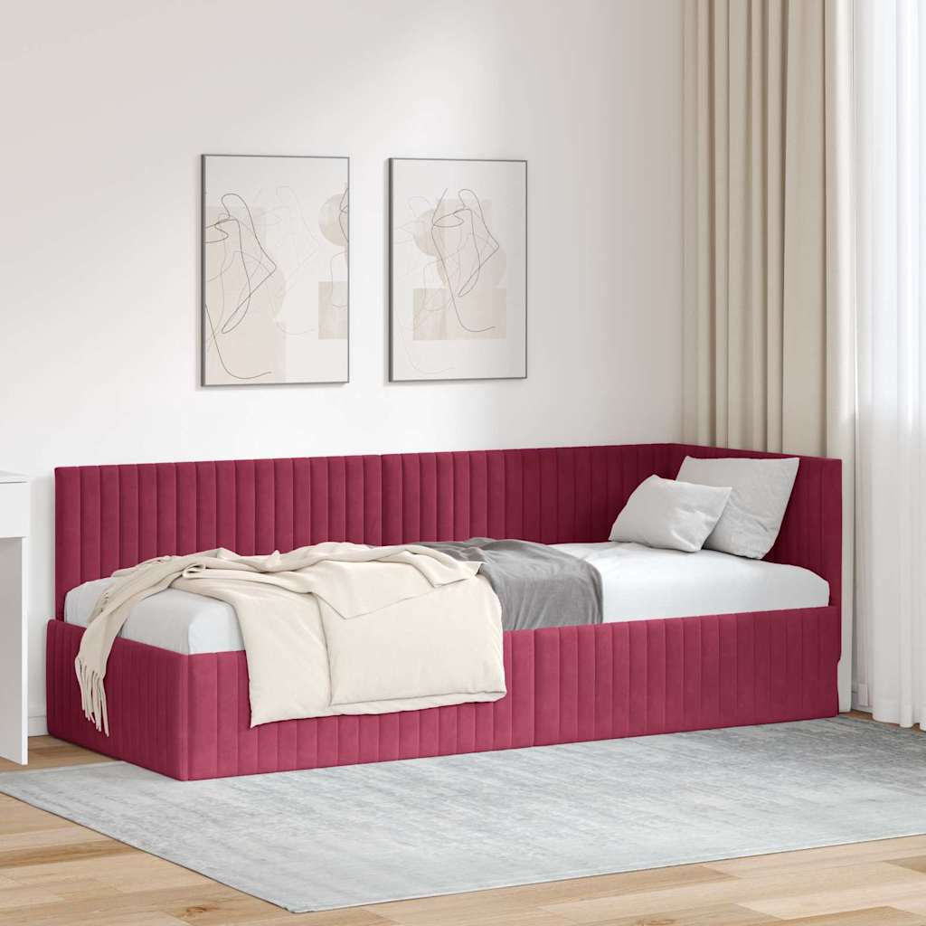 Paturi & cadre pat - Cadru de pat colțar cu headboard bordo 80 x 200 cm Catifea