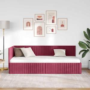 Rohový rám postele s čelo Víno Červené 80 cm x 200 cm samet - obrázek 3