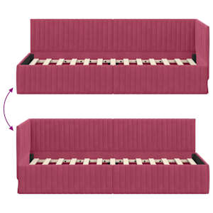 Rohový rám postele s čelo Víno Červené 80 cm x 200 cm samet - obrázek 9