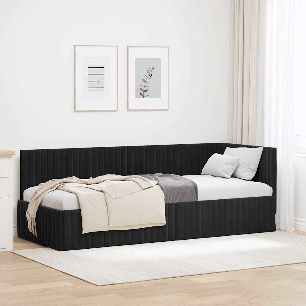 vidaXL Eckbettgestell mit Kopfteil Schwarz 80 x 200 cm Samt